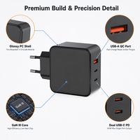Chargeur GaN 65W ETL FCC KC SAA PSE PD, chargeur 2C+1A à charge rapide, chargeur mural Type C, adaptateur secteur pour téléphone portable et ordinateur portable, Type-C+USB