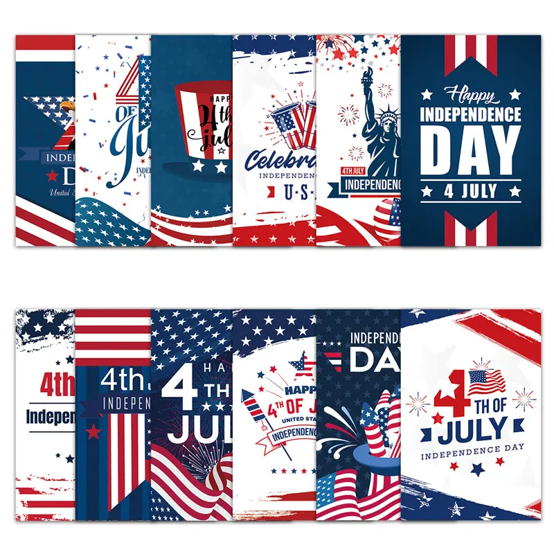 2024 Cross border New Independence Day Theme Party 12pcs Star Simplified Creative Invitation Letter Postcard Card