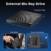 Unidad de Grabación de Blu-ray Externa, Unidad de DVD Delgada con USB 3.0, Grabadora de BD-RE, CD/DVD RW, Grabadora de Blu-ray Externa para Ordenador Portátil