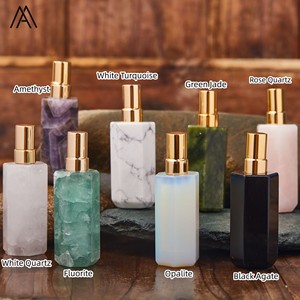 Botella de perfume Hexagonal de cristal natural para regalo de mujer, botella cosmética de obsidiana de amatista con piedras preciosas curativas de oro de 18 quilates - Product Image 2