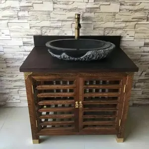 Fabrika toptan özelleştirilmiş banyo lavabo siyah granit lavabo