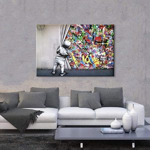 Jiekai Venta caliente de fábrica al por mayor Banksy impresión colorida Banksy lienzo Graffiti Arte de la pared Decoración Pop Art lienzo pintura - Product Image 2