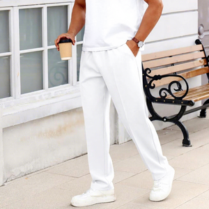 Men's <b>White</b> Cotton Sweatpants Elastic Waist Drawstring Side Pockets Casual <b>Joggers</b> Breathable Lightweight Summer Wear - Product Image 3
