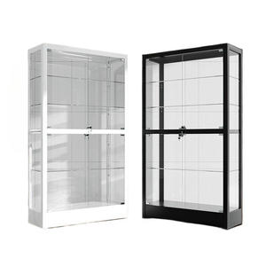 ארון תצוגה זכוכית שחורה 5 שכבות עם דלתות ספרים 4-מדף עבור אספנות מקום אחסון זכוכית סלון - Product Image 6