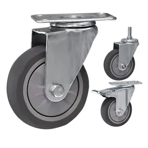 Rodas de carrinho para jantar, rodas de borracha médias de depósito único-eixo tpr super silenciosas rodas de carrinho universal 3 4 5 polegadas