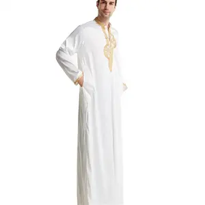 Mode esensial bordir Abaya Turki India pria Abaya gaun panjang Islami untuk pakaian Afrika pria Dashiki grosir