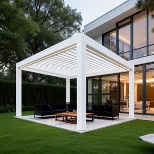 Pergola de style européen avec toit rétractable, persiennes motorisées automatiques, écran pare-soleil, capteur de pluie, revêtement en poudre résistant à la pression - Product Image 4
