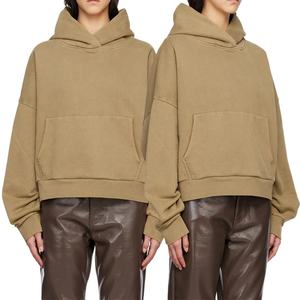 เสื้อสเวตเชิ้ตแบบยูนิเซ็กซ์ ทรงหลวม ไหล่ตก แขนเสื้อซ้อนกัน ผ้าฝ้ายฟลีซหนานุ่ม สีน้ำตาล สำหรับผู้หญิง - Product Image 5