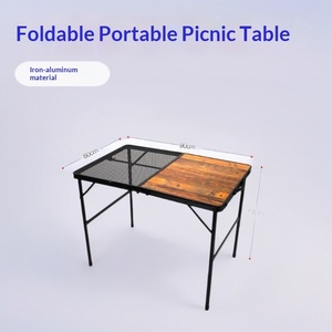 Table pliante de pique-nique et de camping d'extérieur, <span class=keywords><strong>hauteur</strong></span> réglable, avec rangement portable, en bois et fer, style moderne et simple, personnalisable - Product Image 4
