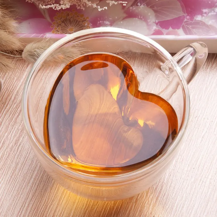 Креативный прозрачный подарок, устойчивые к двойным стенкам чашки для чая, пива, кофейная чашка, прозрачная стеклянная кружка в форме сердца