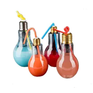 1pc创意灯泡水瓶简约时尚可爱牛奶果汁灯泡造型杯100/200/300/400/500毫升派对塑料瓶