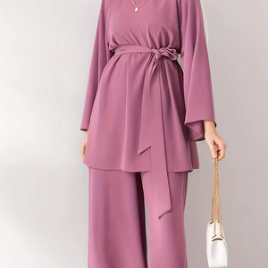 Personnalisable Dubai femmes modeste Abaya robe prière robe <span class=keywords><strong>tunique</strong></span> et <span class=keywords><strong>pantalon</strong></span> <span class=keywords><strong>ensemble</strong></span> en polyester islamique femmes vêtements - Product Image 1