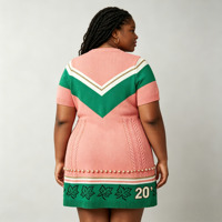 Pull-over pour femme de haute qualité OEM, rouge et vert, surdimensionné, avec perles, broderie KTY, col rond, manches courtes, mini-robe