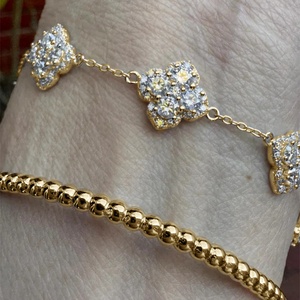 Fashion Jewelry Copper 14K Gold Plated Bezel Setting Five Flower VVS GRA Moissanite Four Leaf Clover Chain Link <b>Bracelets</b> - Product Image 5