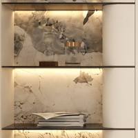 Meuble à chaussures moderne pour entrée, panneau arrière en pierre, design sans poignée à coins arrondis, armoire de rangement personnalisée avec étagères ouvertes à LED