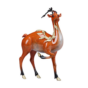 Auspicious Deer Colored Bronze Figurine Brass Home Office <b>Desk</b> Decor Traditional Design Foliage Pattern - Product Image 5