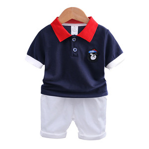 Vêtements d'été coréens pour bébés garçons, ensembles décontractés en coton à manches courtes et col polo, vente en gros - Product Image 2