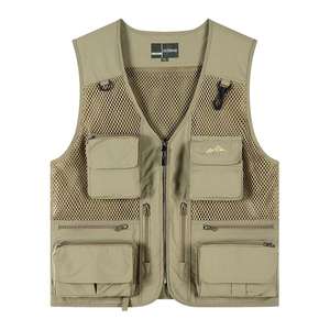 سترة متعددة الجيوب لمعدات التصوير الفوتوغرافي مع شعار مطبوع، سترة للمخرجين والمراسلين وطاقم الإنتاج الإعلامي، مقاسات كبيرة للرجال - Product Image 4