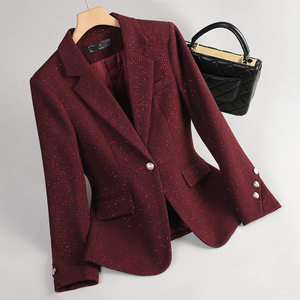 Women's Wool Blazer Red Solid Color Padded Anti-shrink Petite Fit - Product Image 1