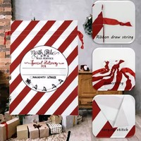 Sac de Noël en gros d'usine, sac cadeau à cordon, pochette de rangement rayée pour cadeaux de Noël, décoration de fête, faible MOQ
