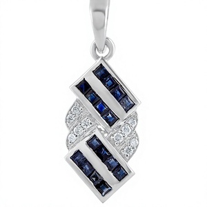 Pendentif en argent sterling 925 plaqué rhodium de luxe avec saphirs multiples sertis en clos carré pour femmes/unisexe/enfants - Product Image 5