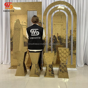 Ensemble de socles à gâteau carrés et ronds en acier inoxydable lisses, décoration de table de mariage personnalisée, support à fleurs, design miroir, multicolore - Product Image 6