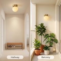 Applique murale LED semi-encastrée en laiton massif avec globe en marbre naturel, éclairage d'ambiance pour chambre, couloir, entrée