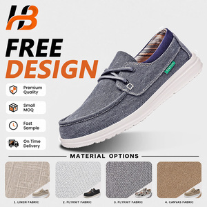 Mocassins confortables en cuir et toile Hebo, chaussures décontractées pour hommes, mocassins à enfiler, chaussures <span class=keywords><strong>bateau</strong></span>, mocassins personnalisables avec logo - Product Image 1