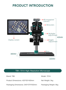 TBK 701A 三眼実体顕微鏡 PLC 1年間保証 プロ仕様 PCBはんだ付け スマホ修理 7-60倍ズーム 48MPカメラ 10.1インチ液晶画面 - Product Image 5