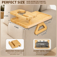 Plateau d'accoudoir pliable multifonctionnel en bambou avec porte-gobelet pour salon, cuisine et salle de bain - Niveau unique, facile à nettoyer