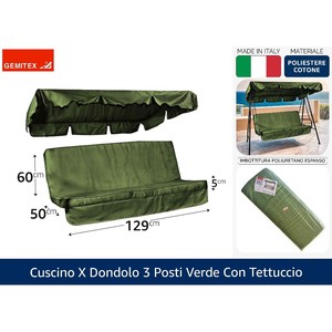 Balançoire de patio verte à 3 places avec auvent, balançoire confortable et rembourrée pour les divertissements en plein air - Product Image 1