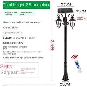 Farola Solar para Jardín con Dos Lámparas LED, Cuerpo de Hierro, Pantalla de Vidrio, Luz Blanca Cálida de 2700K, Sensor de Movimiento IP66, Garantía de 10 Años - Product Image 3