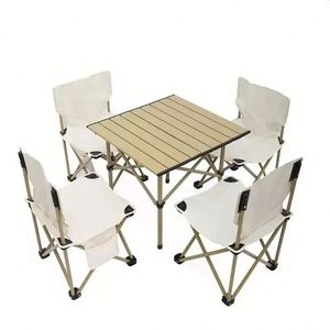 Ensemble de table et chaises pliantes légères et portables pour le camping en plein air avec structure en métal pour pique-nique et repas en plein air - Product Image 1