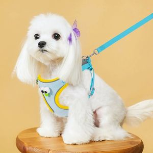 Satu Set tali dan kekang anjing gaya mata besar kartun imut modis baju anjing Teddy Bichon rompi anjing kecil <span class=keywords><strong>Harness</strong></span> grosir - Product Image 4