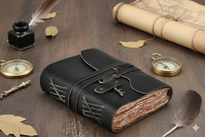 Vintage Leather Grimoire Journal with Skeleton Key Lock Handmade Deckle Edge <b>Book</b> of Shadows, Antique Spell Writing Notebook - Product Image 5