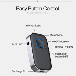Nuevo Adaptador Inalámbrico para Auto con <span class=keywords><strong>Bluetooth</strong></span> 5.0 y Entrada Auxiliar de 3.5mm, <span class=keywords><strong>Receptor</strong></span> de Audio para Auto con 16 Horas de Duración de Batería - Product Image 5