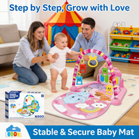 Tapis d'éveil musical pour bébé avec piano interactif, centre d'activités, tapis de jeu animaux de la jungle pour nouveau-né et nourrisson avec jouets suspendus et miroir