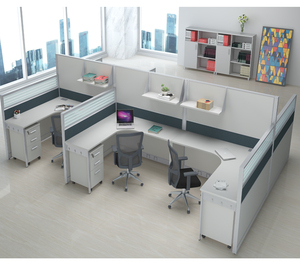 Bàn làm việc văn phòng dạng cubicle cong, chất lượng cao, dành cho 6 người, có vách ngăn, bàn làm việc cao cấp phổ biến - Product Image 1