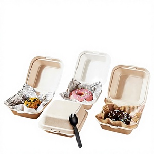 Caixa de Papel Quadrada Biodegradável Descartável para Hambúrguer, Bento e Bolo - Embalagem Popular para Delivery - Product Image 1