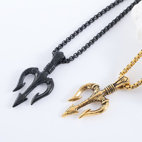 Colliers pendentifs en acier inoxydable plaqué or en gros, mythologie nordique, roi de la mer, trident