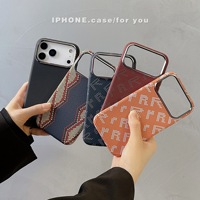 Étui de téléphone pour 17 Pro Max & 16/15, en fibre de carbone, luxe, motif à carreaux magnétique, protection 360°, porte-cartes, étuis pour téléphones mobiles