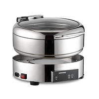 Chauffe-Plat Rond Hydraulique Électrique Numérique avec Couvercle en Verre – Équipement de Luxe pour Buffets d'Hôtel, Traiteurs et Mariages