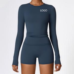 <span class=keywords><strong>Haut</strong></span> <span class=keywords><strong>de</strong></span> yoga à manches longues en tissu brossé pour femmes, nylon, fitness haute intensité, pilates, course à pied, sport, <span class=keywords><strong>haut</strong></span> enveloppant unisexe - Product Image 1