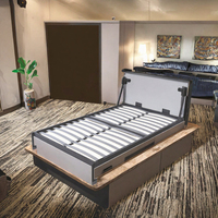 Lit escamotable en acier gain de place 140x200cm avec kit de quincaillerie murale et bureau intégré, design moderne pour hôtels et petits appartements