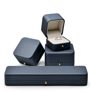 Velvet Box FANXI Custom Ring Boxes Velvet Jewellery Packaging Box PU Leather Blue Jewelry Box