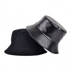 High Quality Wholesale Fashion Unisex Fisherman Waterproof Plain Faux Leather <b>Reversible</b> <b>Bucket</b> Cap <b>Hat</b> - Product Image 4