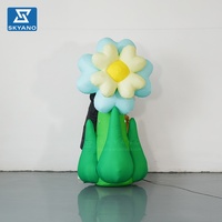 Modèle de fleur bleue gonflable personnalisé avec tige pour la décoration d'événements publicitaires en extérieur, sur scène ou dans un lieu touristique