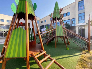 Kinderspielgeräte Garten-Theater Outdoor-Kinderspiele Holz Großhandel Outdoor mit Edelstahl-Rutsche - Product Image 6