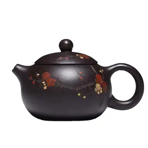 Teapot Pure Hand Handmade Colourful Mud Painted Plum Fragrant Xi Shi Pot Purple Clay 188 Ball Hole 170ml