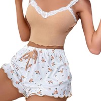 Ensemble de pyjama décontracté européen et américain, confortable et extensible, avec débardeur à col en U et short, orné de dentelle, pour la maison